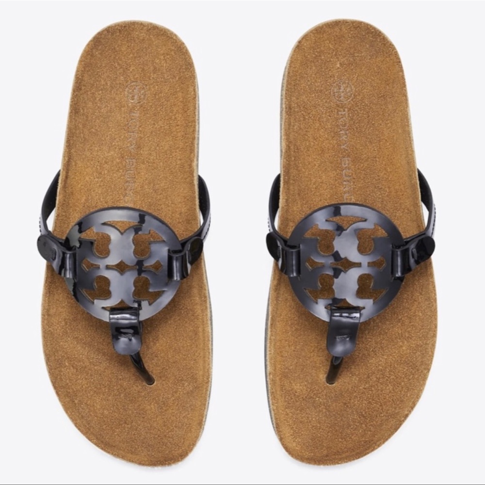 Tory Burch Miller Cloud cork sandals black Patent size 10